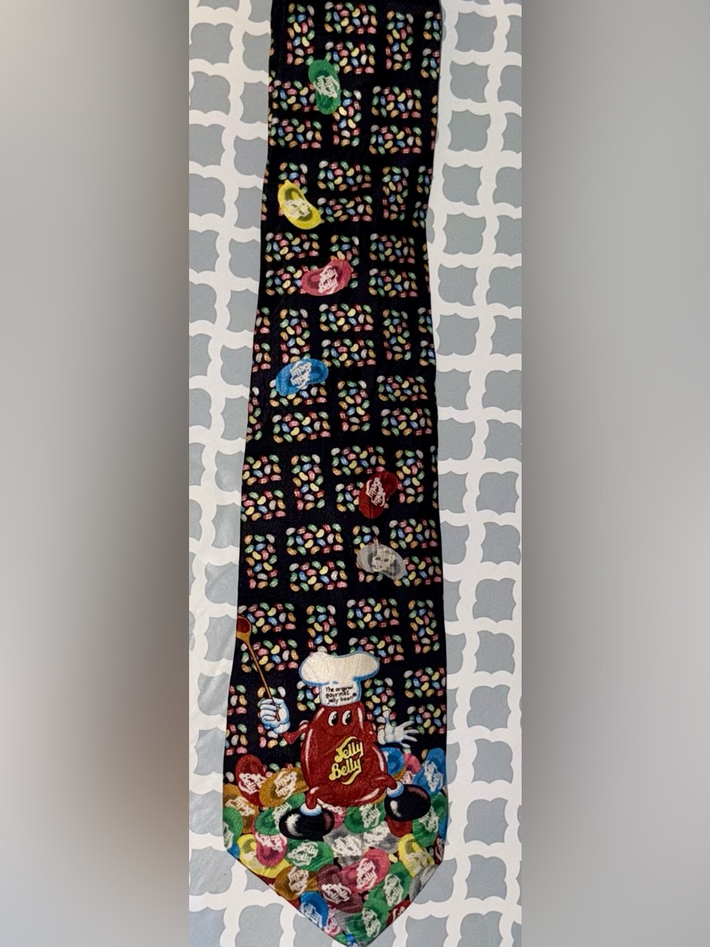 Novelty Black Jelly Bean Print Tie with Logo Character - 100% SILK